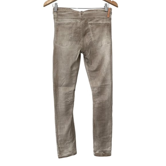 Helmut Lang Skinny Jeans Metallic Womens 27 Cream 5 Pockets Modal Cotton Blend - Picture 2 of 8